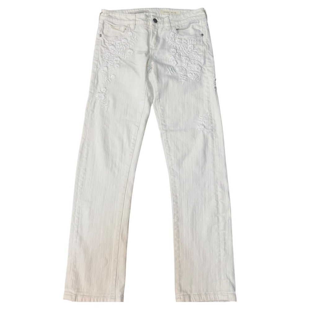Pilcro and the Letterpress HYPHEN Embroidered White Jeans Size 25‎ Distressed